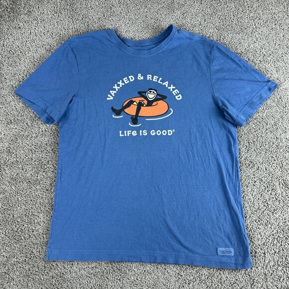 Life Is Good Shirt Mens Medium Blue Vaxxed & Relaxed Jake Crusher Lite Casual - Picture 2 of 8